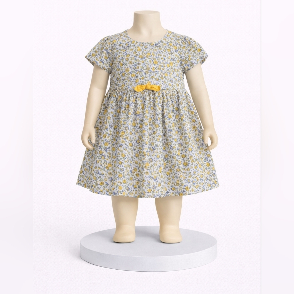 OshKosh B'gosh White Dress with Yellow Floral Print and Yellow Bow